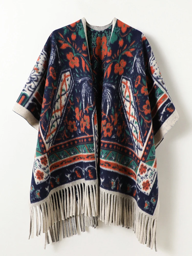 

Зимний женский шарф, многослойное пончо, элегантный женский мужской плащ в стиле бохо с цветочным принтом и кисточками, шаль, шарф, Capa Para Mujer, плащ из пашмины, новый