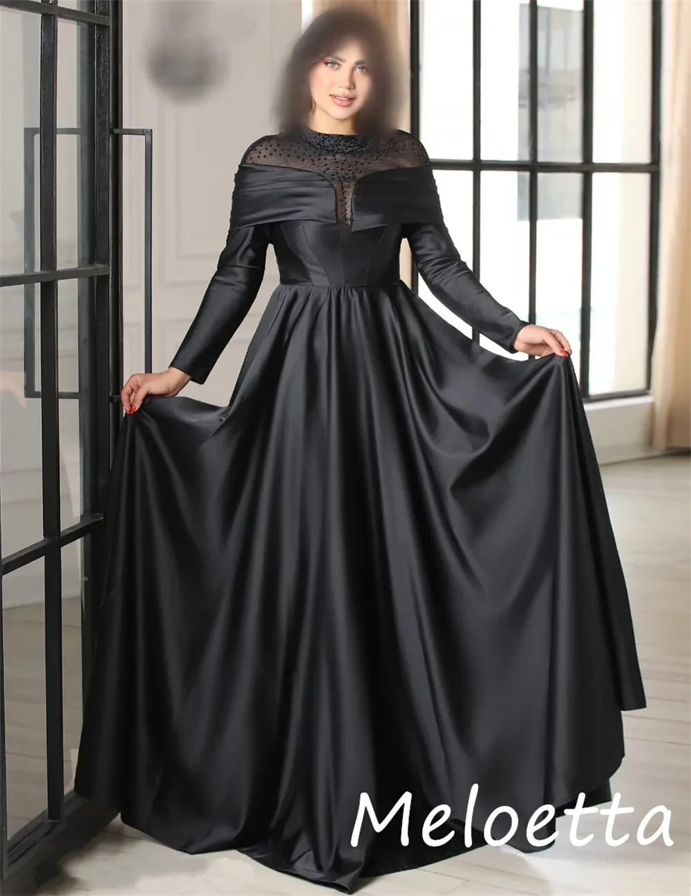 تخصيص جودة عالية Charmeuse مطرزة الطية ألف خط طوق فساتين طويلة مناسبة مخصصة أنيقة #4