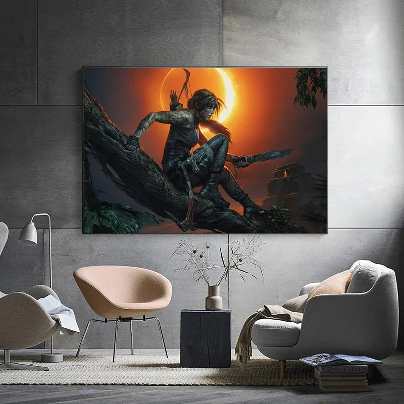 قماش تومب رايدر لعبة المشارك ديكور قماش اللوحة الملصقات صور فنية للجدران لغرفة المعيشة ديكور المنزل