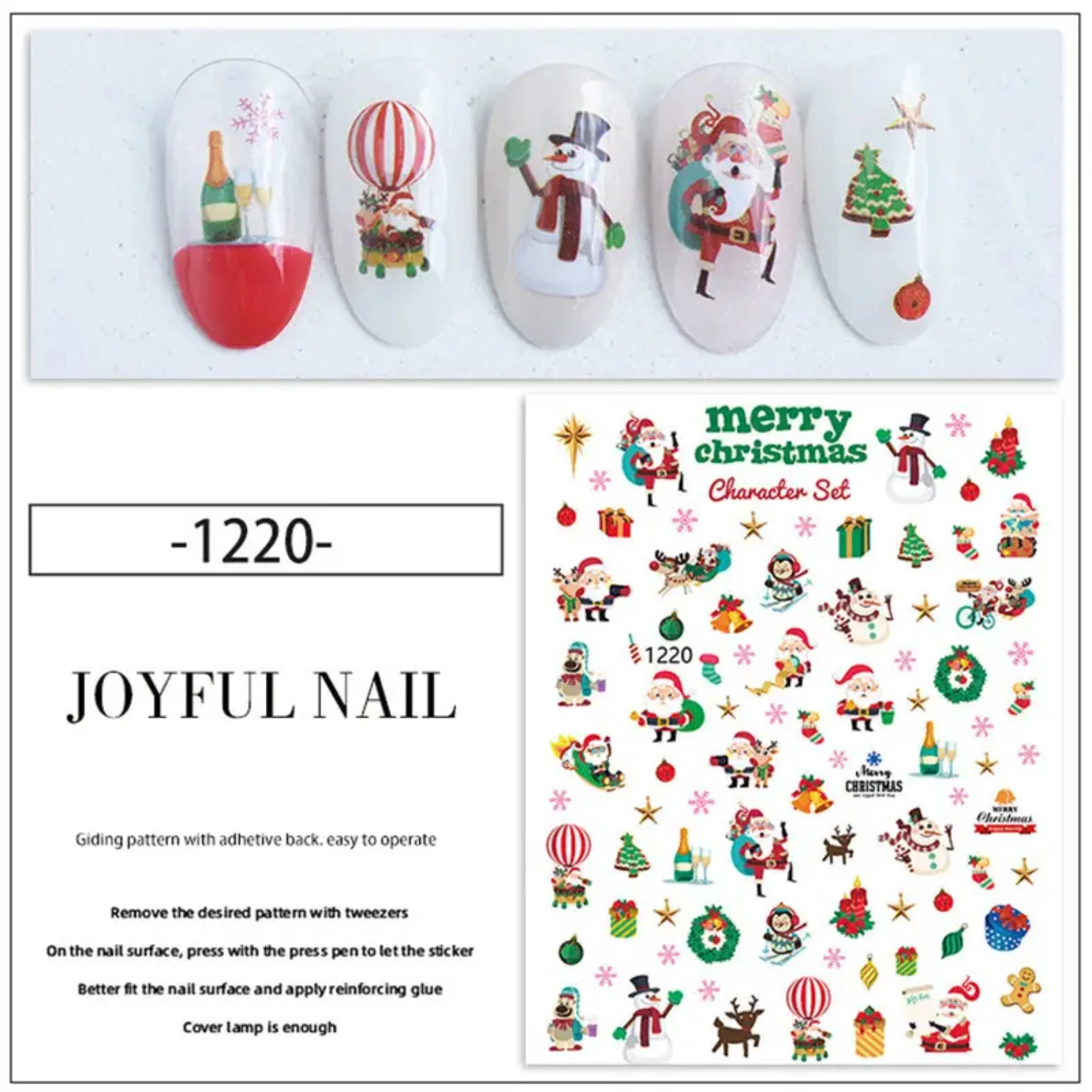 Feestelijke kerstnagelstickerset met kerstman, sprankelende kerstboom, delicate sneeuwvlok, schattige kersthert, feest