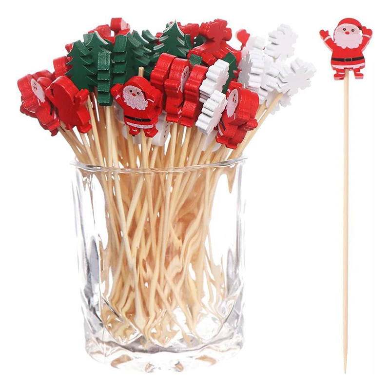 

50/100Pcs Christmas Toothpicks Food Picks Dessert Buffet Fruit Salad Fork Cake Muffin Party Vegetable Sticks Cocktail Xmas Decor