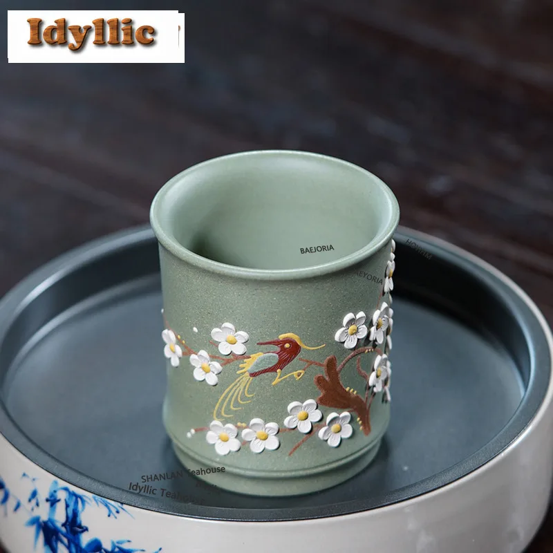 HOYIHM 150ml Yixing Zisha Flowers And Birds Teacup Zen Tea Bowl Mug Tea-tasting Fragrance Cup Chazhan Master Cups For Tea Gifts