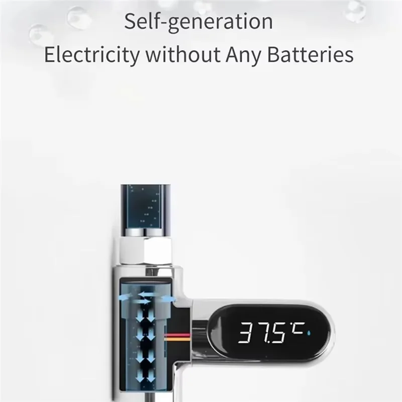 ABRS-Water Shower Thermometer Water Temperature Monitor LED Display Flow Water Self-Generating Home Shower Faucets
