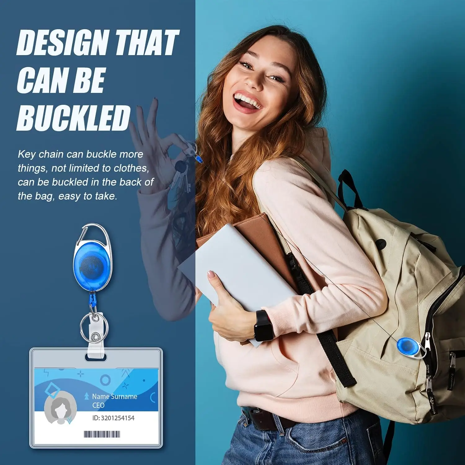 100 Pack Retractable Badge Reels Bulk Heavy Duty Badge Reel Holders with Carabiner Belt Clip and Keychain for Lanyard Card Nurse School Office Employee(Clear Blue)