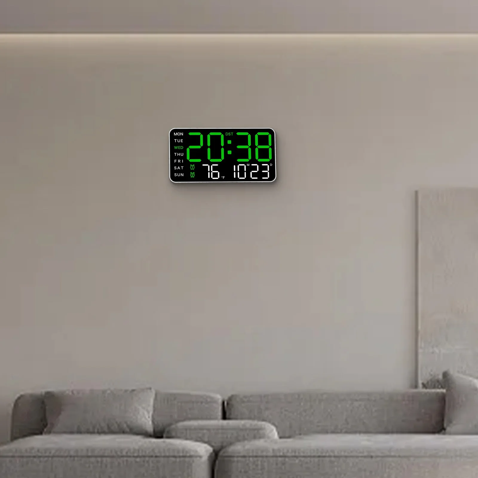 Day And Week Display For Daily Use LED Digital Wall Clock Brightness Adjustment Clock Voice-activated Wake-up AAA Battery Mode