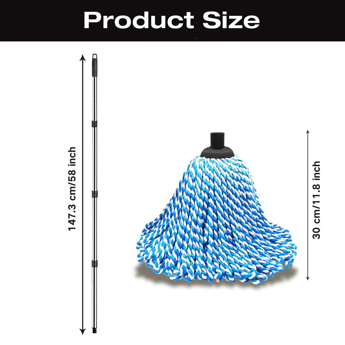 Mop for Floor Cleaning, 2 Pcs Cotton String Wet Mops Replacement Head Refill Compatible with Microfiber Cloth Mop & Mops Handle