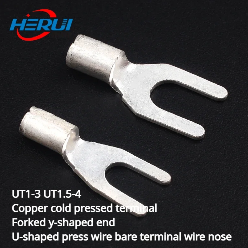 Wire connector UT1-3 UT1.5-4 Copper cold pressed terminal Forked y-shaped end U-shaped press wire bare terminal wire nose