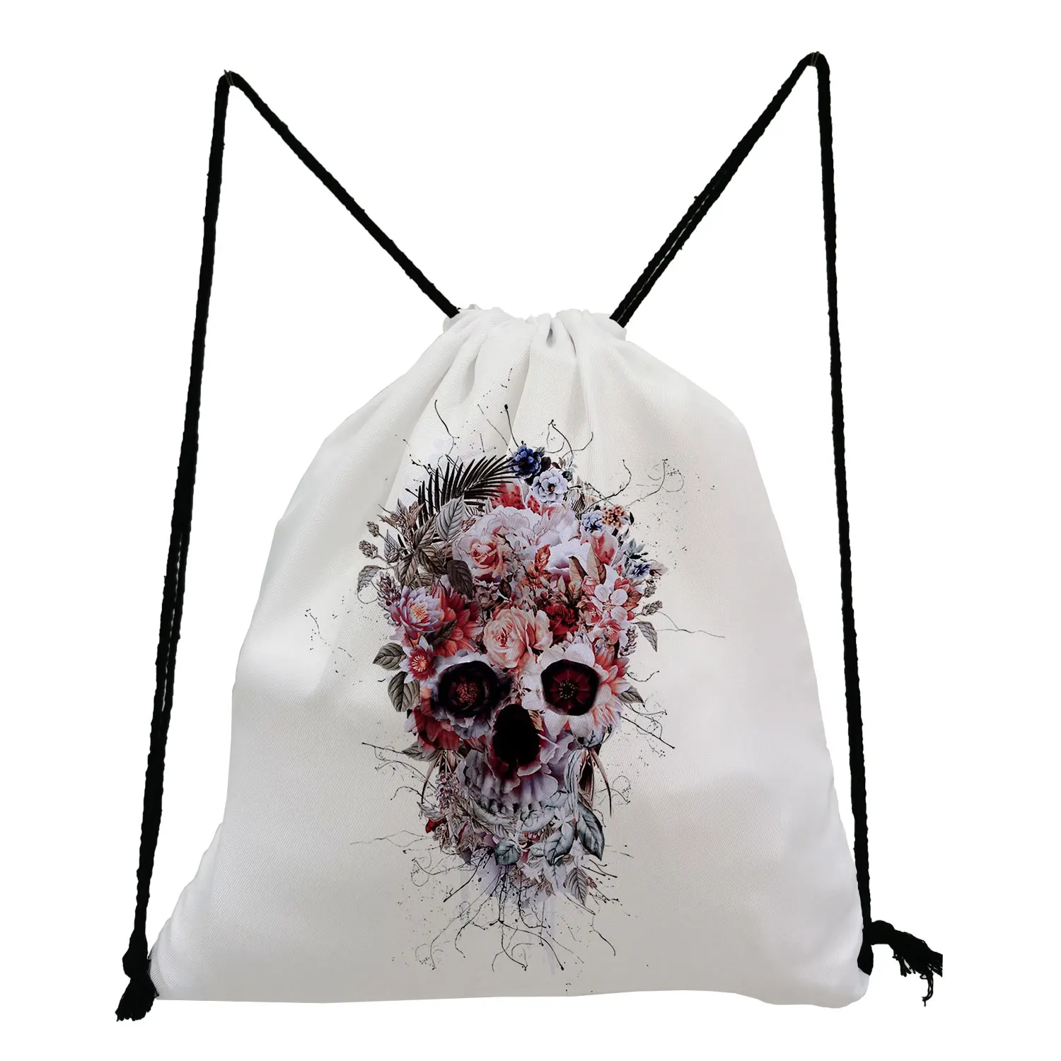 Horror Rose Skull Printed Softback Bag Fashion Cool Style Ladies Shoe Pocket Simple Size Unisex Storage Drawstring Bags Backpack