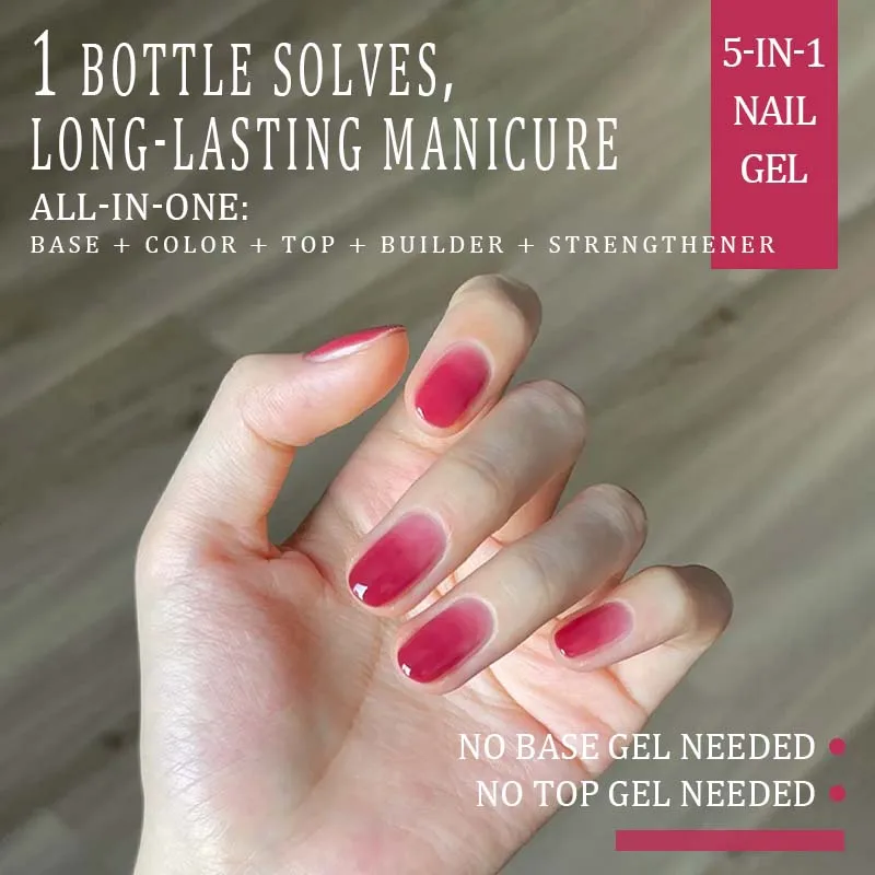 PERFECT COLOR All-in-One Gel, Transparenter Beerrot-Jelly-Lack, Kein Unterlack oder Überlack Nötig, 8ml UV LED DIY Heim-Salon-Maniküre