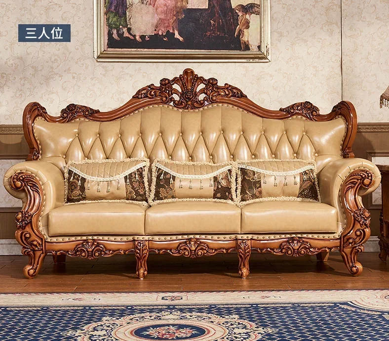 

L # European Style Luxury Home Living Room Sofa Set Furniture Modern Genuine Leather Sofa Set