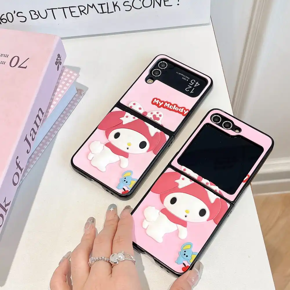 삼성 갤럭시 Z 플립 4 Z플립 5 5G 용 귀여운 만화 산리오 애니메이션 역할 전화 케이스, 부드럽고 사랑스러운 접이식 화면 보호 커버