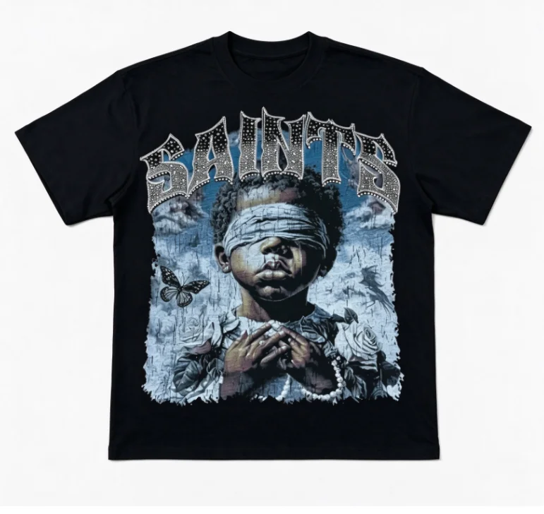 2026 new Vintage Saint Angel Portrait Gothic Letter Graphic T Shirt Unisex Black Short Sleeve Streetwear Casual Loose Daily Top