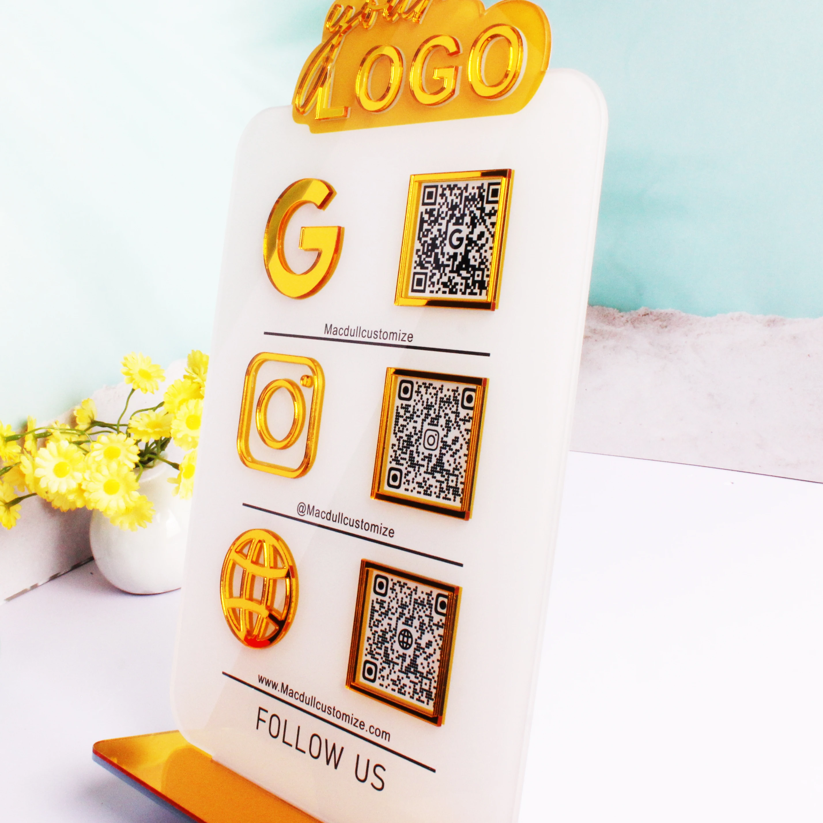 علامة دفع رمز الاستجابة السريعة من الأكريليك المخصص مع قاعدة أكريليك شعار شخصي متعدد رمز الاستجابة السريعة وسائل التواصل الاجتماعي لمراجعة أعمال Google