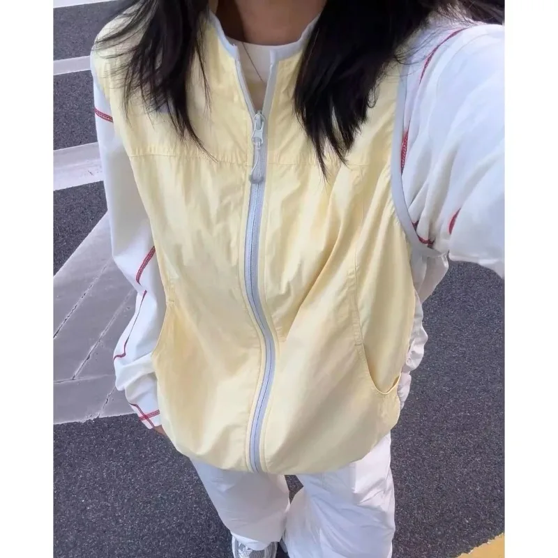Summer Y2K Lightweight Sports Sleeveless Jackets Women Men Breathable Quick-dry Running Hiking Fishing Camping Vest with Pockets
