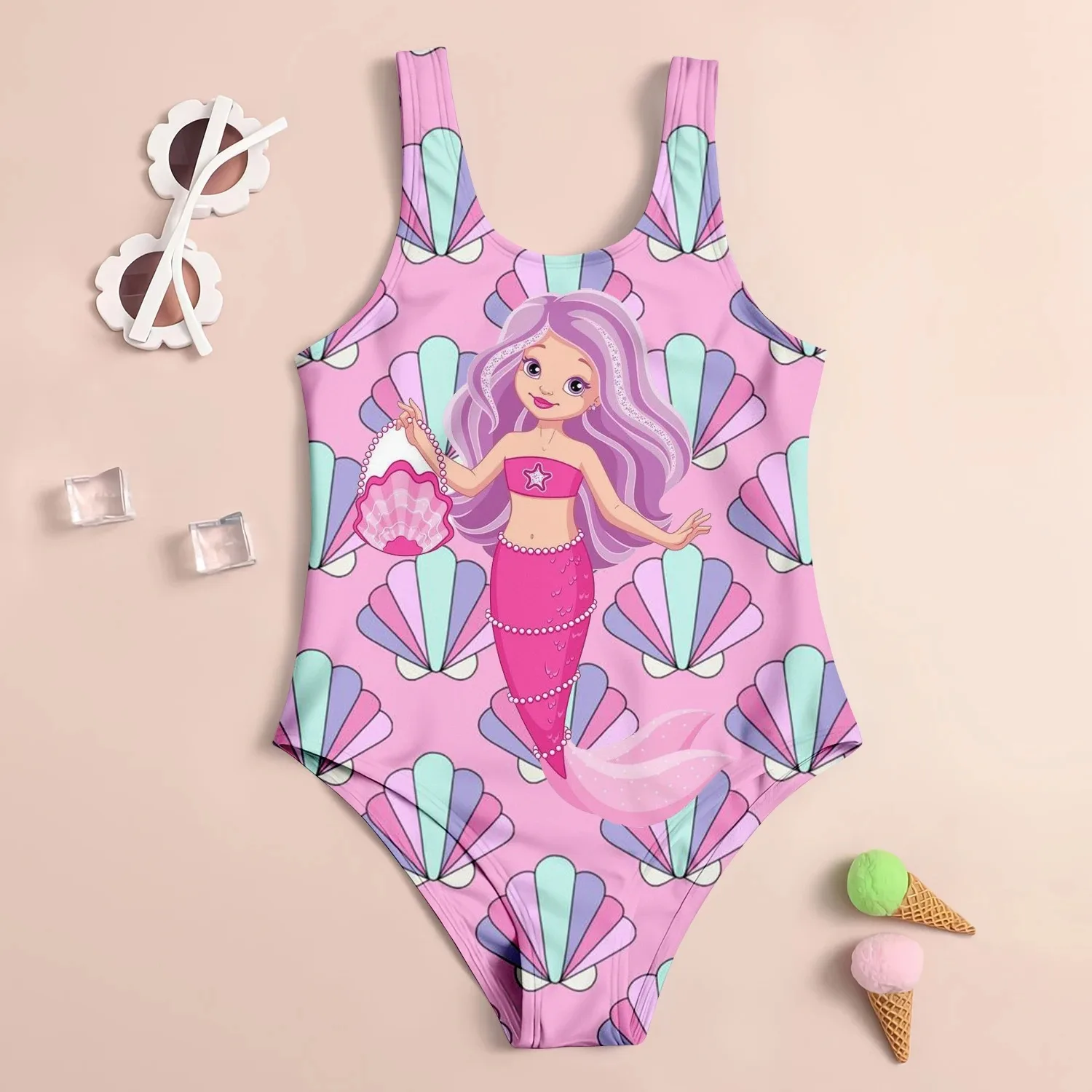 Summer Children\'s Swimsuit Cartoon Mermaid 3d Print Miniso Cute Girl Swimsuit Beach Children\'s Clothing Vacation Baby Swimsuit