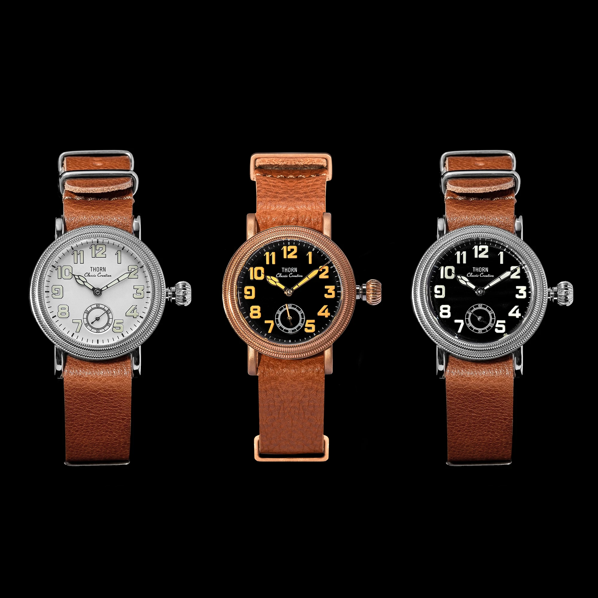 【T013】THORN Uhr 36 mm Durchmesser Vintage Fliegeruhr ST1700 Handaufzug Mechanische Uhrwerkuhr Schweizer Leuchtkraft – Detail 4