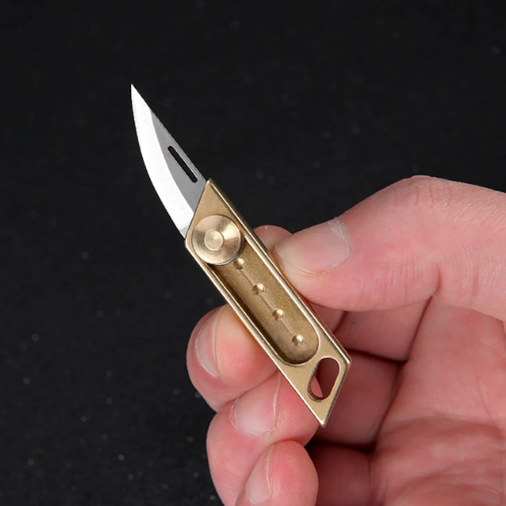 Pure brass Mini Push Knife brass  Sharp Portable Edc Keychain Pendant Unpacking Express Opening