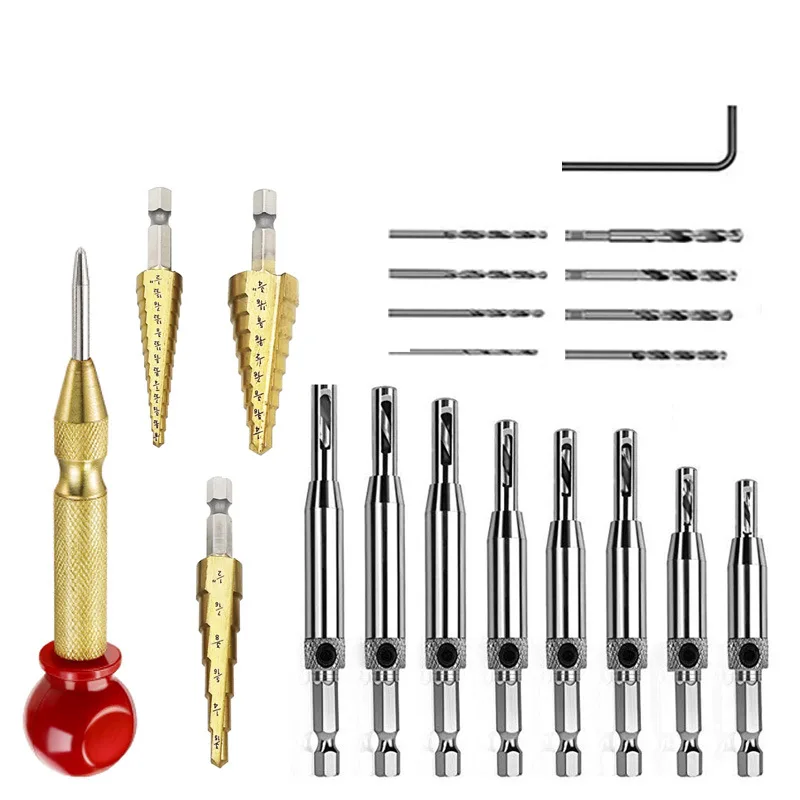 Hexagon Handle Pagoda Drill Metal Positioning Center Punch Combination Tool Hinged Hole Opener Woodwork Drill Bit