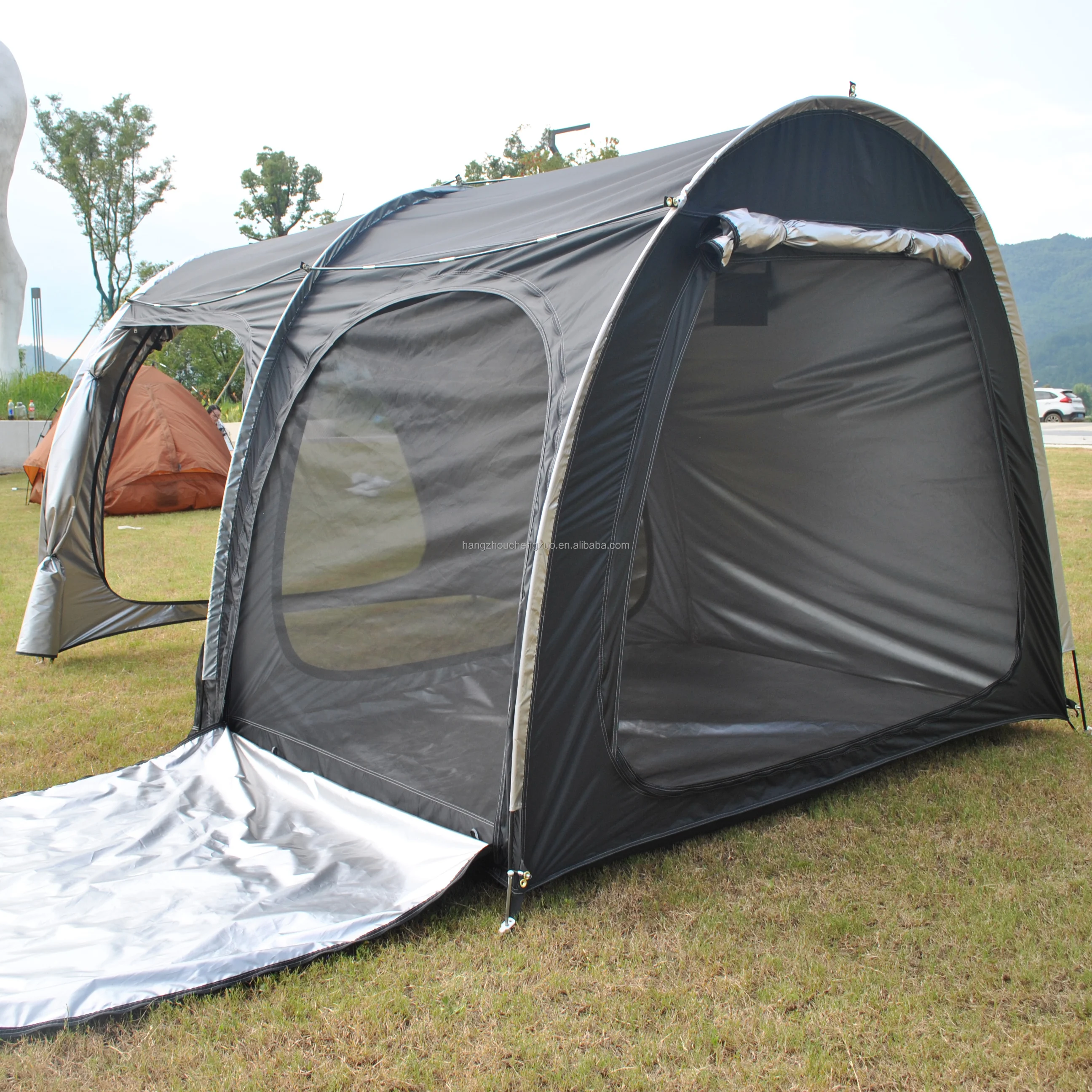 

2 in 1 camping motorcycle tent 4 people 8 bicycle tent, with integrated motorcycle port front hall riding tent, tunnel tent