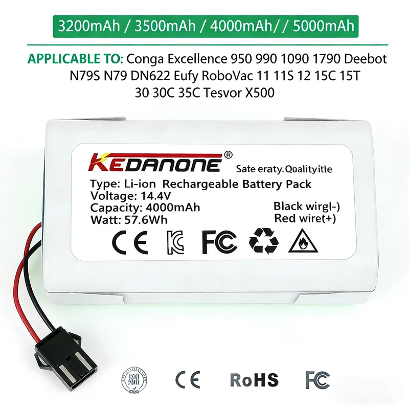 

Аккумулятор высокой емкости 14.4В для роботов-пылесосов Conga Excellence 3500 950 990 1090 1790, Deebot N79S N79 DN622, Eufy Robovac