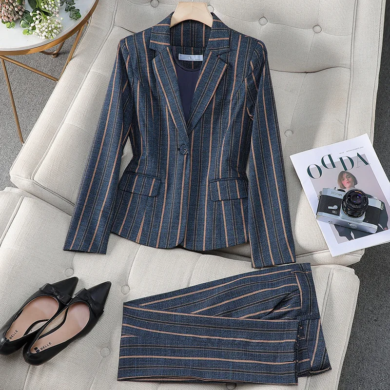 Striped Blazer Professional Suit for Women Spring and Autumn Vintage Elegant High-end Casual Fashion Formal Workwear