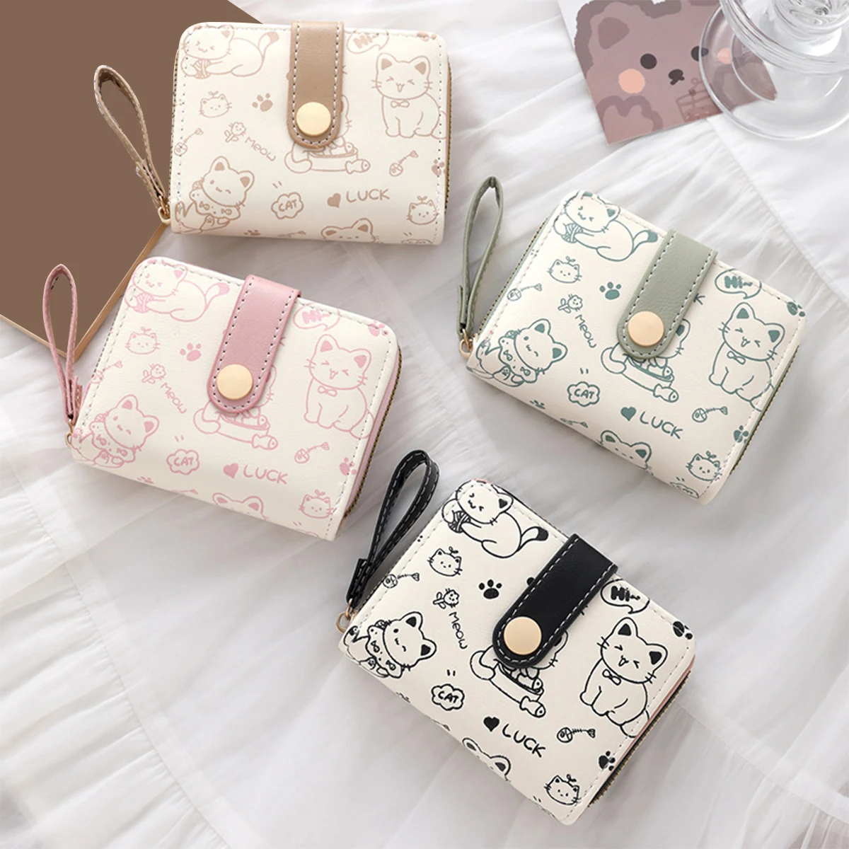 

Cat Wallet For Girls Cute Small PU Leather Wallet Card Holder Coin Purse With ID Window For Women And Girls