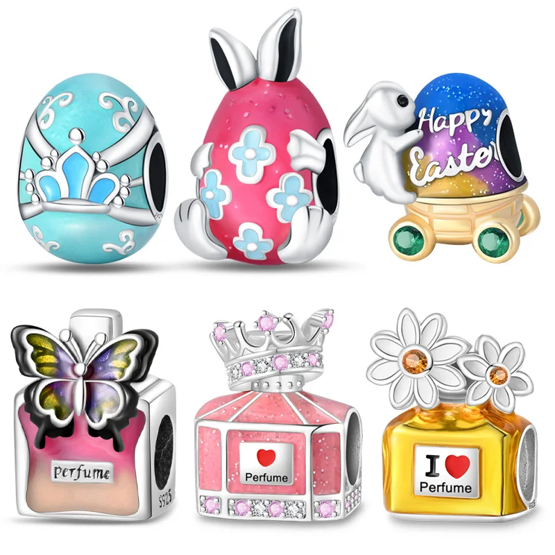 Silver-Plated Easter Egg Perfume Bottle Charms Beads Fit Pandora 925 Original Bracelets DIY Jewelry Making For Women