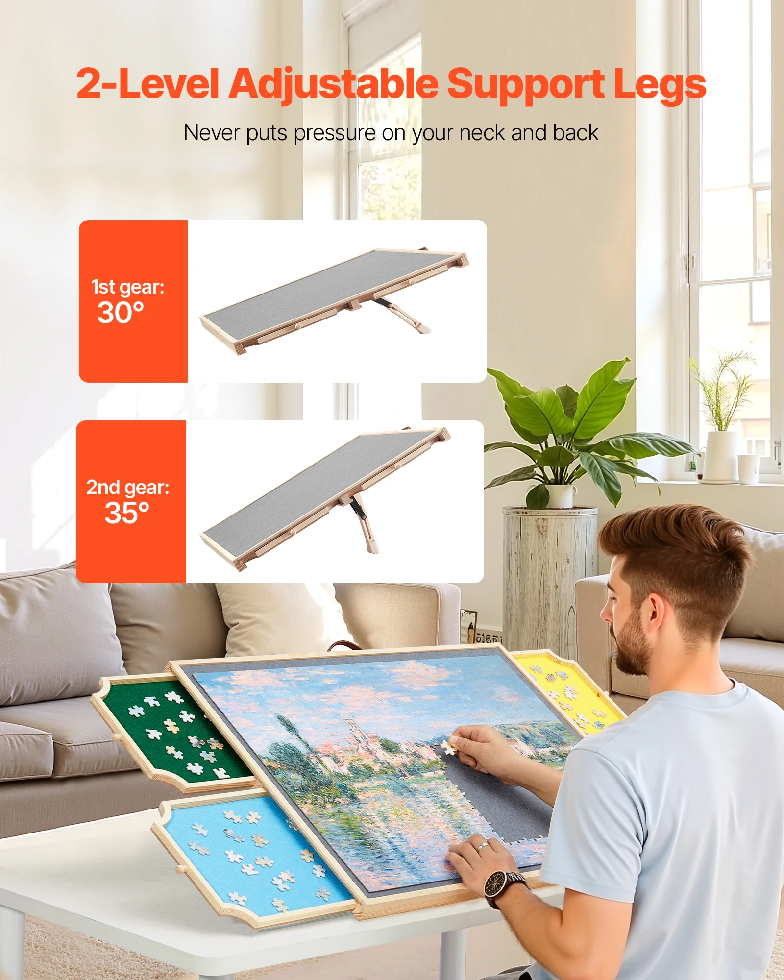 لوحة ألغاز SucceBuy مكونة من 1000 قطعة مع 4 أدراج ملونة وطاولة خشبية قابلة للتعديل بزاوية مائلة وملحقات ألغاز الصور المقطوعة #5