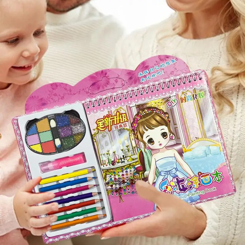 Make-up Malbuch Kreative Prinzessin Make-Up Dress Up Spiel Set mit Strass Aufkleber Kinder Handwerk Set Dress Up Sticker Buch