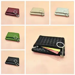 Weave Leather Mini Coin Purse Women Portable Card Holder Simple Fashion Zipper Wallet Key Storage Pouch