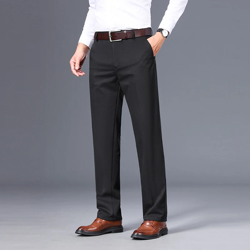 High Quality  Mens Business Casual Pants Solid Thin Slim Fit Elastic Waist Slacks Male Vintage Streetwear Trousers