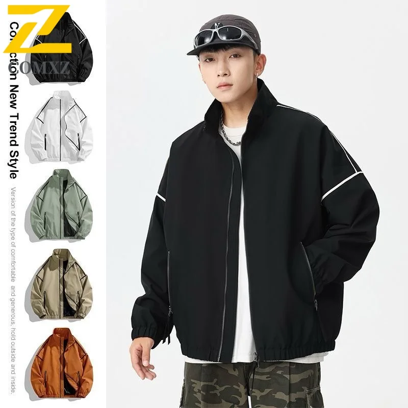 

COMXZ Jacket Men Outdoor Workwear Vintage Stand Collar Multi-Pocket Coat American Retro Casual Windproof Waterproof Streetwear