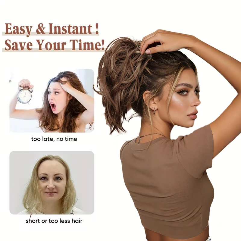 Synthetischer Haarknoten für Damen – flauschiger, lockiger Haarknoten mit elastischem Gummiband, perfekt für den täglichen Gebrauch und besondere Anlässe – Detail 2