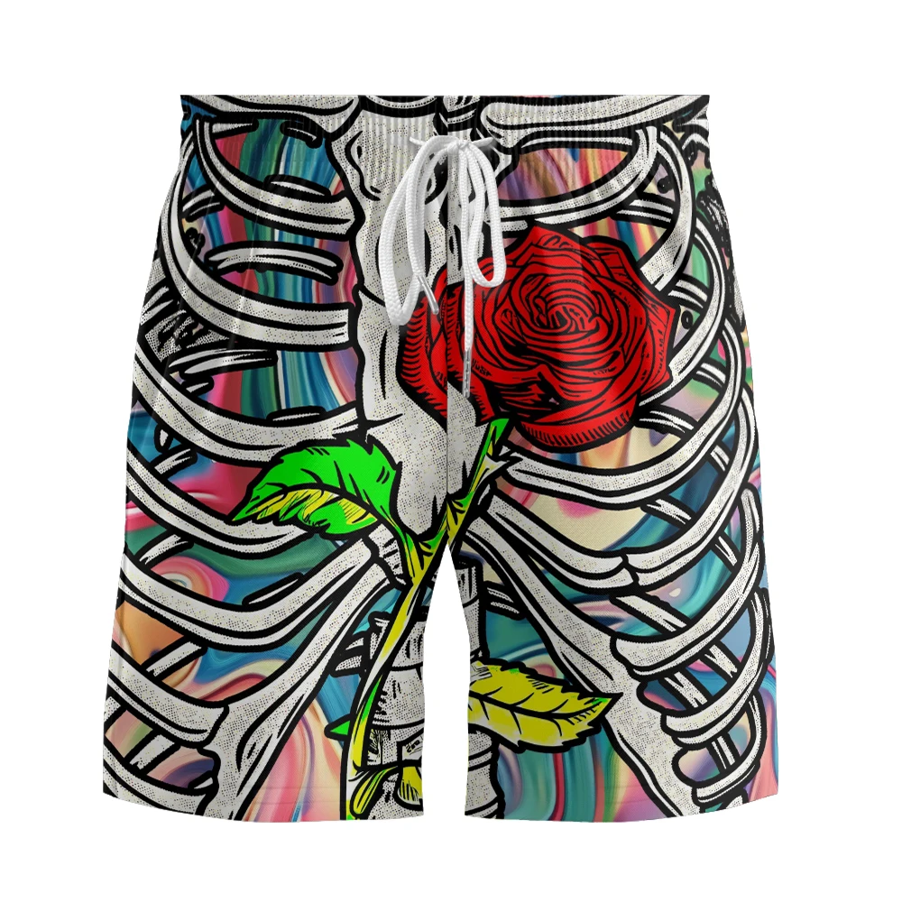 

Customized 100% polyester fiber men's shorts with strange rose pattern, summer men's anime casual shorts