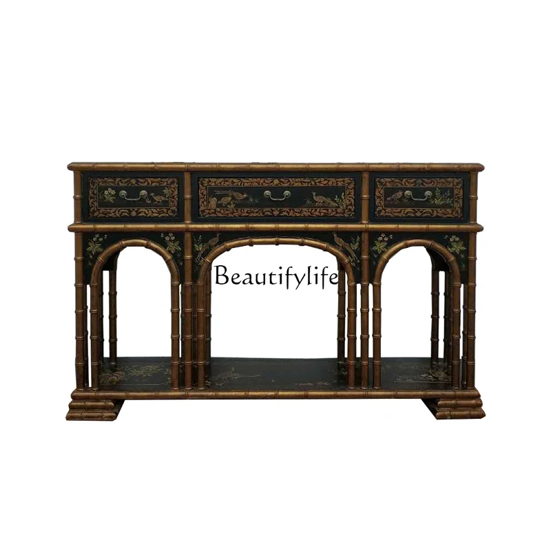 

Chinese painted solid wood entrance table bamboo entrance table European style