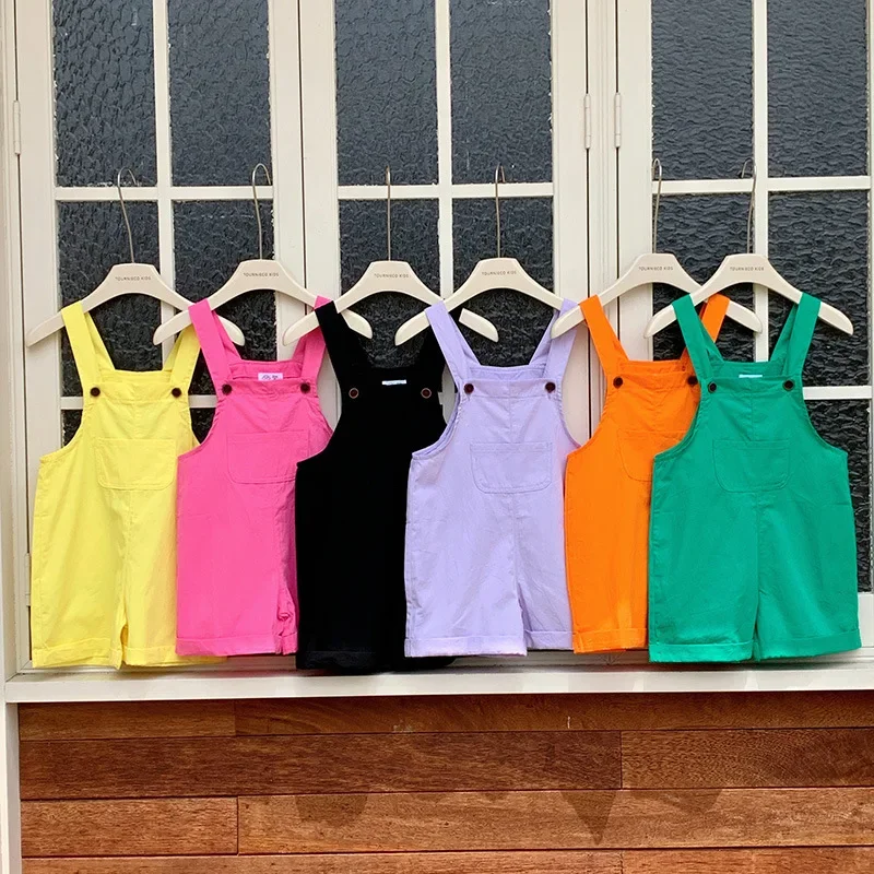 Traje de fiesta para niños y niñas, pantalones con tirantes de ocio para niños, mono liso para bebé, pantalones sueltos de pierna ancha de Color caramelo suave, pantalones generales de 2 a 10 años