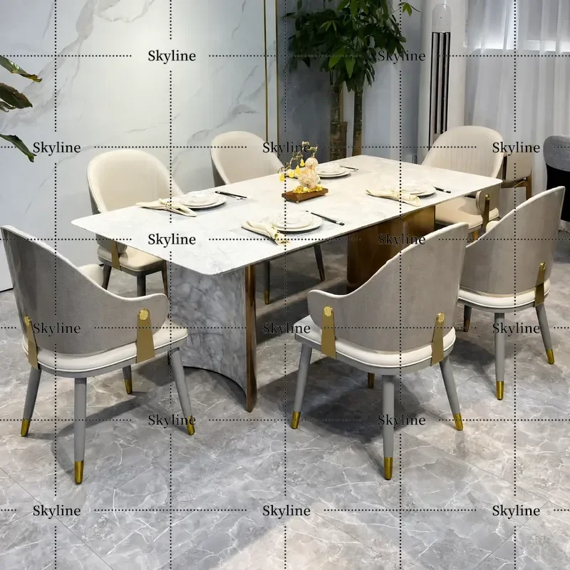 Italian Light Luxury Microfiber Leather Dining Chair, High-End Villa Furniture with Baking Paint Back