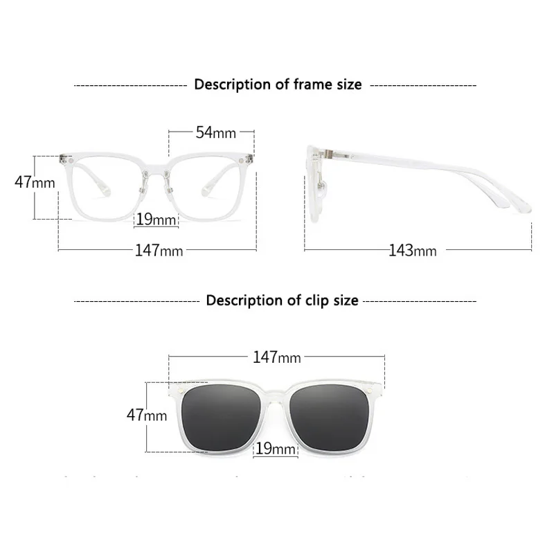 2 In 1 Clip On Glasses Transparent Frame Women Brand Design Polarized Clips Sunglasses Men Prescription Eyeglasses