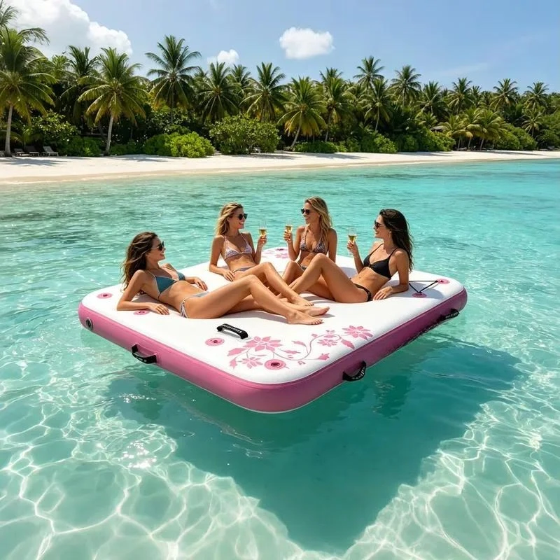 6 Inch Thick Drip Stitched Floating Water Cushion 6x5 Foot Rigid Inflatable Water Platform 120kg Load Bearing Heavy Duty