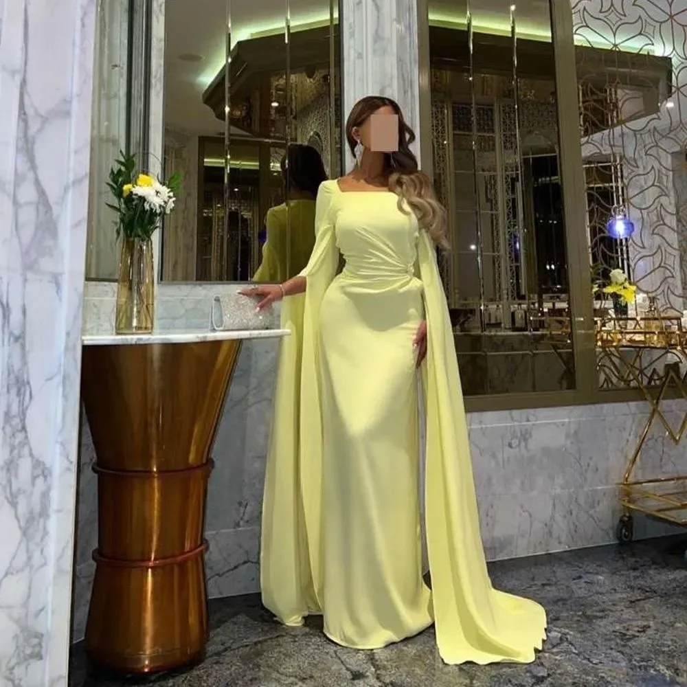 

Saudi Arabia Elegant Mermaid Prom Dresses Square Neck Long Sleeves Party Evening Gown Dubai Ladies Formal Occasion Women Wear