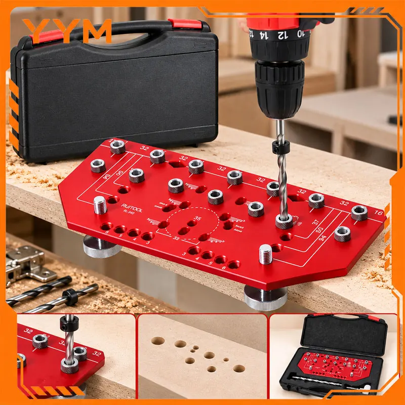 YYM Cabinet Hole Drilling Template Door Positioning Clamp Drill Guide Woodworking Tool for Beginners and Professionals