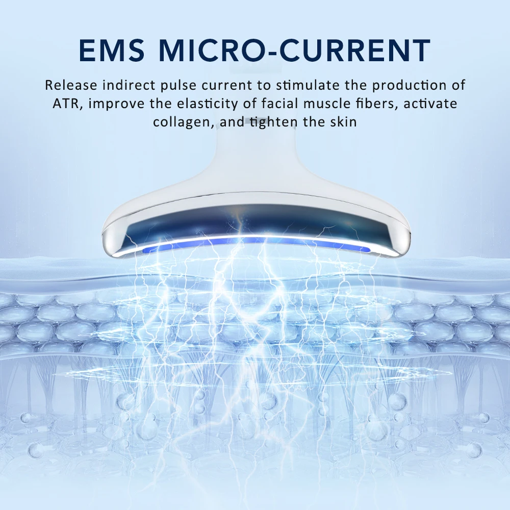 EMS Nek Gezicht Lifting Massager met LED Foton Trillingen Anti-Rimpels Gezichtsverstrakking Apparaat Koud en warm kompres voor schoonheid en