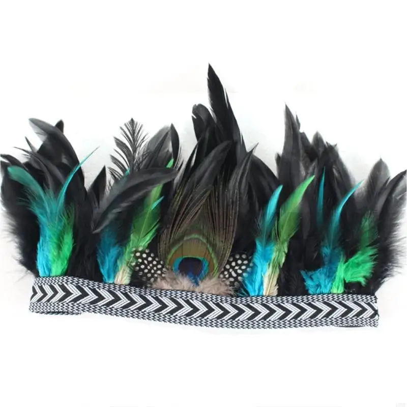 49mf estilo étnico cabello aro dihinesto y diadema plumas diadema Halloween