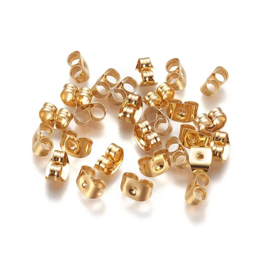 304 Stainless Steel Ear Nuts Friction Earring Backs for Stud Earrings Real 18K Gold Plated 6x4.5x3mm Hole: 0.8~1mm kit