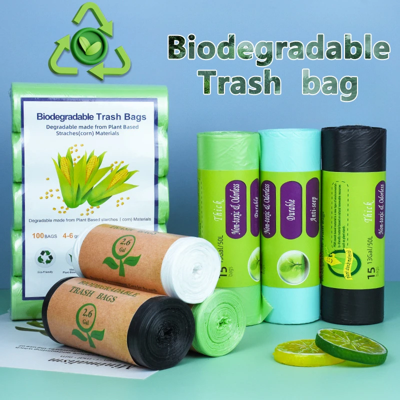 Bolsas de basura compostables biodegradables desechables, bolsa de basura biodegradable, bolsa de limpieza blanca a base de almidón engrosada y agrandada