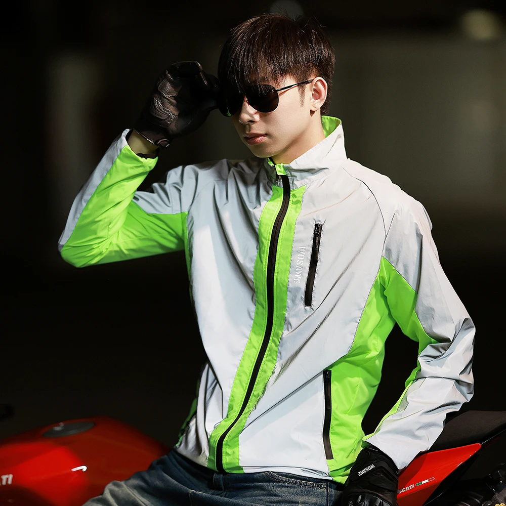 WOSAWE Full Reflective Cycling Jacket Winter Autumn Bicycle Windbreaker Bike Soft Windproof Waterproof Motorbike Jacket Men Coat