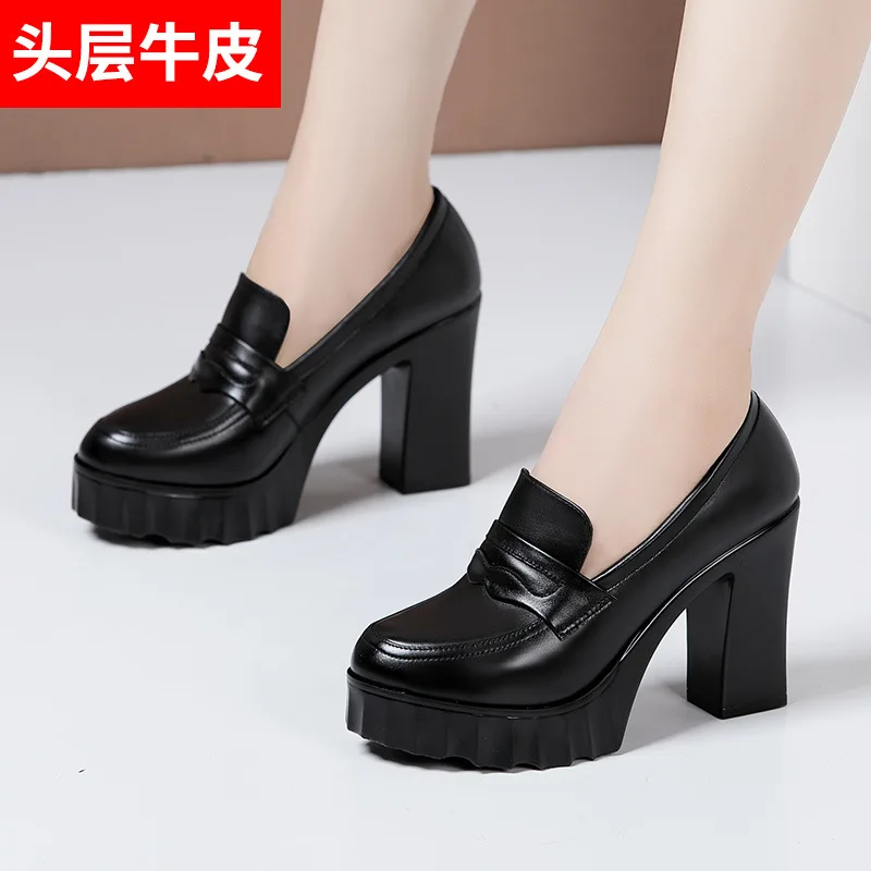 Chaussures de nuit noires en cuir véritable pour femmes, escarpins à talons hauts, optique 2023, chaussures à plateforme astronomique, modèle de travail de bureau, petite taille 32-43, 10cm