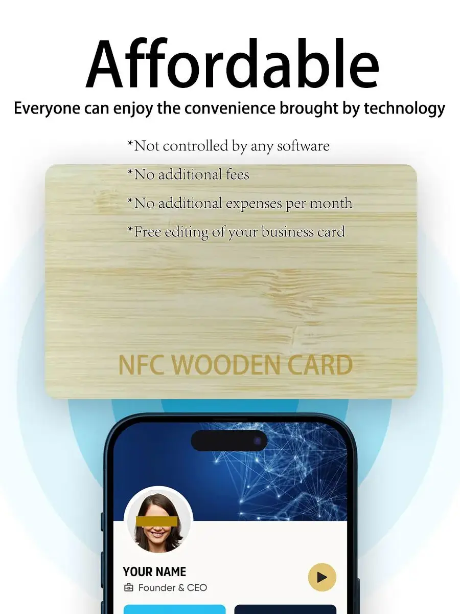 Custom Wooden NFC Digital Business Card | Programmable NFC213 Chip 13.56MHz RFID Tap Card for Google Review & Social