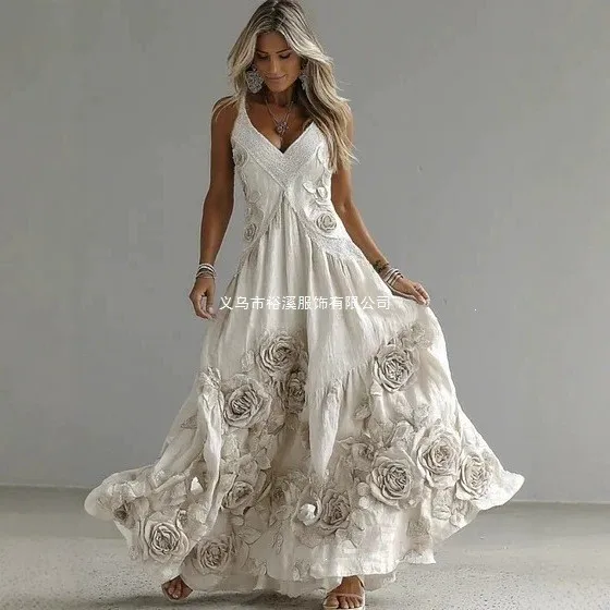 3D Pattern Printed Dress a Line Casual with One 3D Effect Pattern Regular Sleeve Sleeveless Mid Length Dress Summer for Women