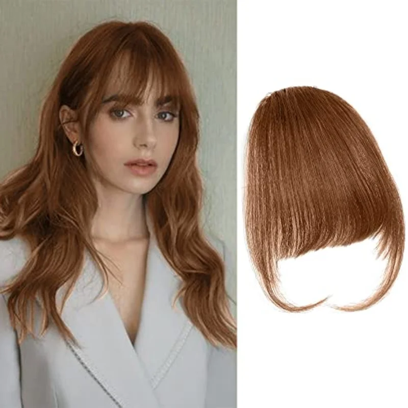 Clip in Bangs Human Hair Wispy Bangs Hairpin Fringe with Temple Extension Hairpin Style Flat and Clean Air Bang